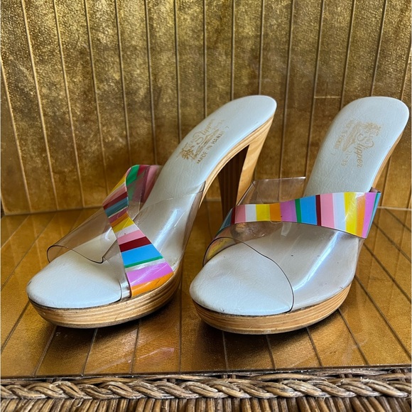 Vtg made in Hawaii island slipper wooden heel Meals 1960s Lucite - Picture 1 of 14